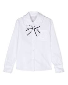 Monnalisa crest-embroidery bow-detail shirt - White