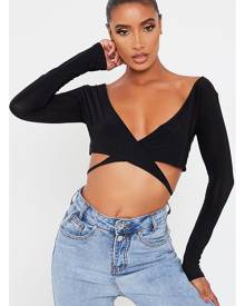 ISAWITFIRST.com Black V-Neck Tie Wrap Top - 6 / BLACK