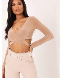 ISAWITFIRST.com Camel V-Neck Tie Wrap Top - 6 / BEIGE