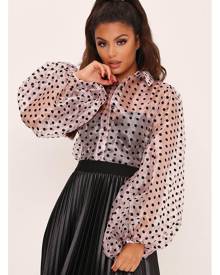 ISAWITFIRST.com Pale Pink Puff Sleeve Polka Dot Shirt - XS / PINK