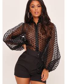 ISAWITFIRST.com Black Sheer Polka Dot Balloon Sleeve Shirt - XS / BLACK