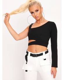 ISAWITFIRST.com Black One Sleeve Cut Out Crop Top - 6 / BLACK