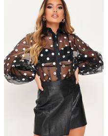 ISAWITFIRST.com Black Polka Dot Organza Balloon Sleeve Shirt - 4 / BLACK