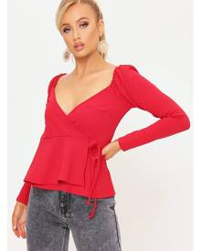 ISAWITFIRST.com Red Wrap Front Milkmaid Blouse - 4 / RED