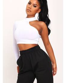 ISAWITFIRST.com White Cut Out One Sleeve High Neck Top - 4 / WHITE