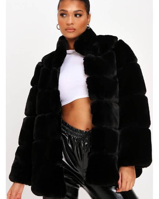 fur coat women black