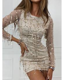 ISAWITFIRST.com Gold Tassel Sequin Open Back Dress - 6 / METALLIC