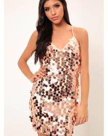 ISAWITFIRST.com Rose Gold Giant Sequin Strappy Dress - 6 / RED