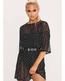 ISAWITFIRST.com Black Polka Dot Mesh Oversized T Shirt Dress - 6 / BLACK