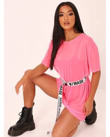 ISAWITFIRST.com Pink Mesh Oversized T-Shirt Dress - 6 / PINK