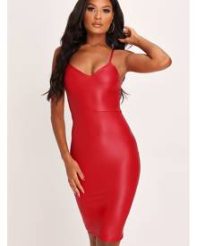 ISAWITFIRST.com Red Faux Leather Cami Midi Dress - 4 / RED