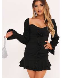 ISAWITFIRST.com Black Bengaline Ruffle Sweetheart Neckline Bodycon Dress - 6 / BLACK