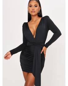 ISAWITFIRST.com Black Slinky Plunge Drape Detail Bodycon Dress - 4 / BLACK ISAWITFIRST.com Black Slinky Plunge Drape Detail Bodycon Dress - 4 / BLACK