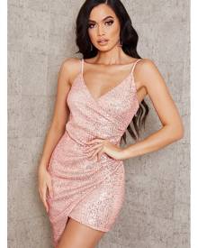 ISAWITFIRST.com Rose Gold Wrap Sequin Mini Dress - 4 / RED