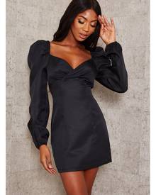 ISAWITFIRST.com Black Woven Puff Sleeve A Line Shift Dress - 4 / BLACK