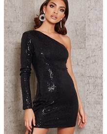 ISAWITFIRST.com Black One Shoulder Sequin Mini Dress - 4 / BLACK