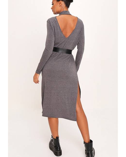 grey backless dress