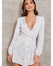 ISAWITFIRST.com Silver Sequin Belted Blazer Dress - 4 / METALLIC