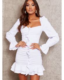 ISAWITFIRST.com White Bengaline Ruffle Sweetheart Neckline Bodycon Dress - 6 / WHITE