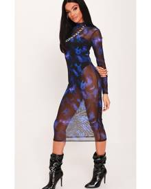 ISAWITFIRST.com Blue Tie Dye Mesh High Neck Long Sleeve Bodycon Midaxi - 8 / BLUE