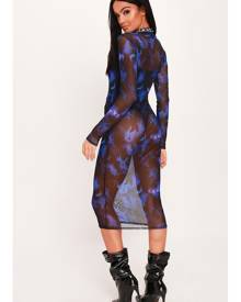 ISAWITFIRST.com Blue Tie Dye Mesh High Neck Long Sleeve Bodycon Midaxi - 12 / BLUE