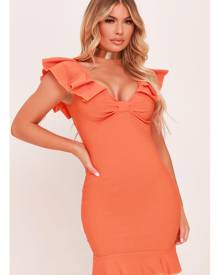 ISAWITFIRST.com Orange Bow Front Ruffle Detail Mini Dress - 4 / ORANGE