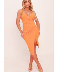 ISAWITFIRST.com Orange Crepe Lace Detail Wrap Midi Dress - 4 / ORANGE