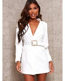 ISAWITFIRST.com White Woven Boroque Buckle Belted Blazer Dress - 4 / WHITE