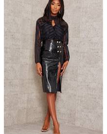 ISAWITFIRST.com Black Faux Croc Leather Split Midi Skirt - 4 / BLACK ISAWITFIRST.com Black Faux Croc Leather Split Midi Skirt - 4 / BLACK
