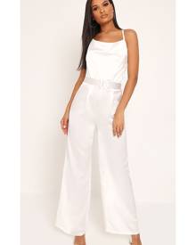 ISAWITFIRST.com White Belted Satin Jumpsuit - XS / WHITE