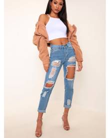 ISAWITFIRST.com Light Wash Ripped Mom Jeans - 14 / BLUE