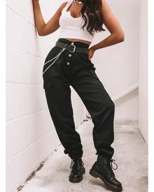 ISAWITFIRST.com Black Popper Front Cuffed Utility Trousers - 6 / BLACK ISAWITFIRST.com Black Popper Front Cuffed Utility Trousers - 6 / BLACK