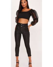 ISAWITFIRST.com Black Croc Print Belted Cigarette Trousers - 18 / BLACK ISAWITFIRST.com Black Croc Print Belted Cigarette Trousers - 18 / BLACK