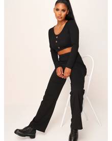ISAWITFIRST.com Black Button Front Crop Loungewear Set - S/M / BLACK ISAWITFIRST.com Black Button Front Crop Loungewear Set - S/M / BLACK