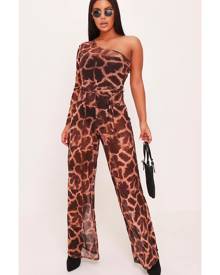 ISAWITFIRST.com Brown Leopard Print Mesh One Shoulder Jumpsuit - 4 / BROWN ISAWITFIRST.com Brown Leopard Print Mesh One Shoulder Jumpsuit - 4 / BROWN
