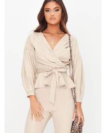 ISAWITFIRST.com Nude Croc Off Shoulder Tie Waist Blouse - 4 / BEIGE