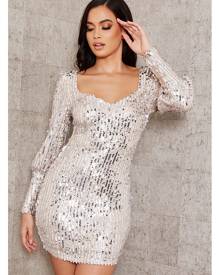 ISAWITFIRST.com Silver Sequin Puff Sleeve Mini Dress - 6 / METALLIC