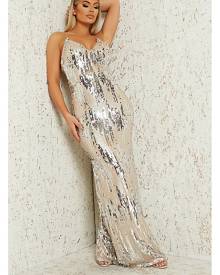 ISAWITFIRST.com Silver Sequin Plunge Maxi Dress - 4 / METALLIC