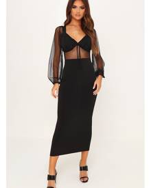 ISAWITFIRST.com Black Polka Dot Mesh Insert Bodycon Midi Dress - 4 / BLACK ISAWITFIRST.com Black Polka Dot Mesh Insert Bodycon Midi Dress - 4 / BLACK