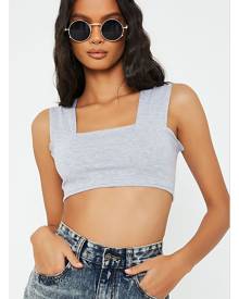 ISAWITFIRST.com Grey Marl Cotton Cut Out Back Crop Top - 4 / GREY