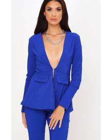 ISAWITFIRST.com Cobalt Blue Bengaline Peplum Long Sleeve Blazer - 4 / BLUE