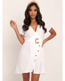 ISAWITFIRST.com White Belted Button Wrap Dress - 6 / WHITE