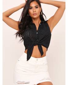ISAWITFIRST.com Black Lace Sleeveless Tie Front Shirt - XS / BLACK