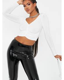 ISAWITFIRST.com White Slinky Ruched Front Long Sleeve Top - 4 / WHITE