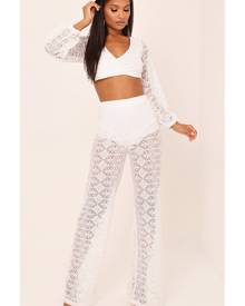 ISAWITFIRST.com White Crochet Lace Wrap Front Long Sleeve Crop Top - 6 / WHITE