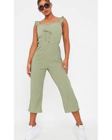 ISAWITFIRST.com Khaki Woven Pleated Frill Strap Culotte Jumpsuit - XS / GREEN