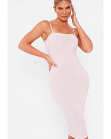 ISAWITFIRST.com Baby Pink Ribbed Square Neck Cami Midi Dress - 4 / PINK