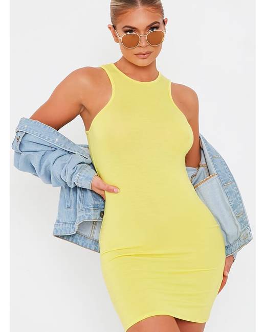 yellow bodycon dress long sleeve