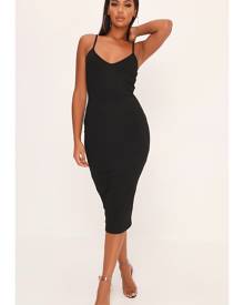 ISAWITFIRST.com Black Rib Cami Bodycon Midi Dress - 4 / BLACK