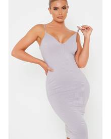 ISAWITFIRST.com Light Grey Rib Cami Bodycon Midi Dress - 4 / GREY